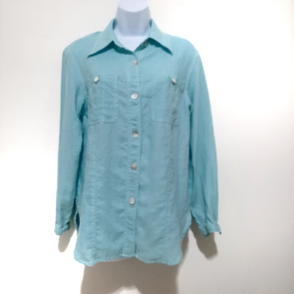 Diane Gilman 100% Linen Button Down Shirt Size Small